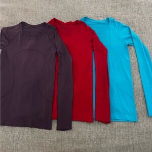 Set of Three Long Sleeve Shirts - Purple, Red, and Blue Lululemon Size 6